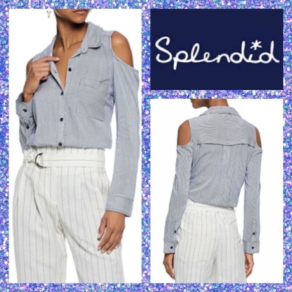 NWT MSRP $148 Splendid Cold Shoulder Stripe Shirt Women's Size Small - Picture 1 of 6